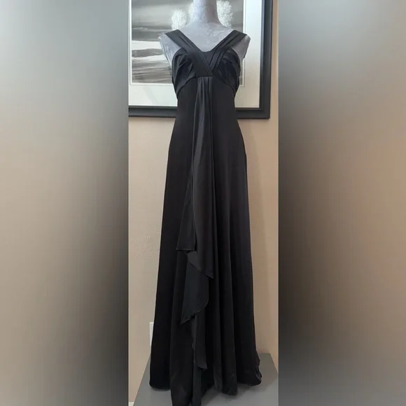 Karen Millen | Dresses | Karen Millen Black Satin Drape Evening Long  Ballgown Maxi Grecian Dress Us 6 | Poshmark